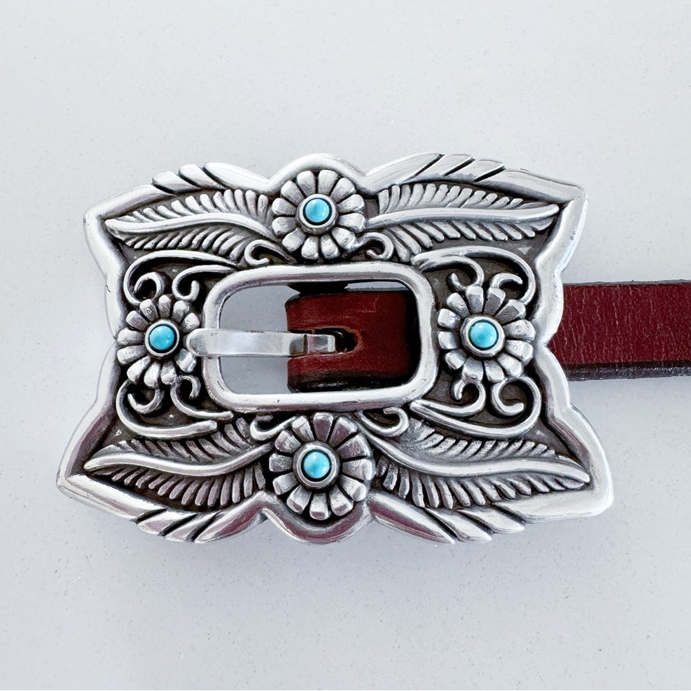 🤩 Justin Women’s Floral Cowboy 7 Concho Genuine Leather Belt With Turquo… - Picture 5 of 10